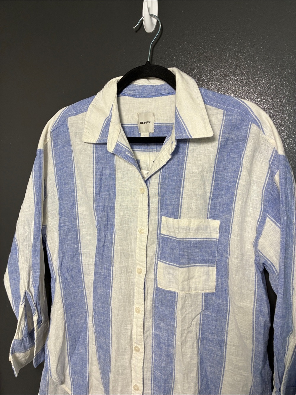 NWT Maeve Bennet Blue White Stripe Linen Cotton Shirt Sz S - Picture 2 of 5